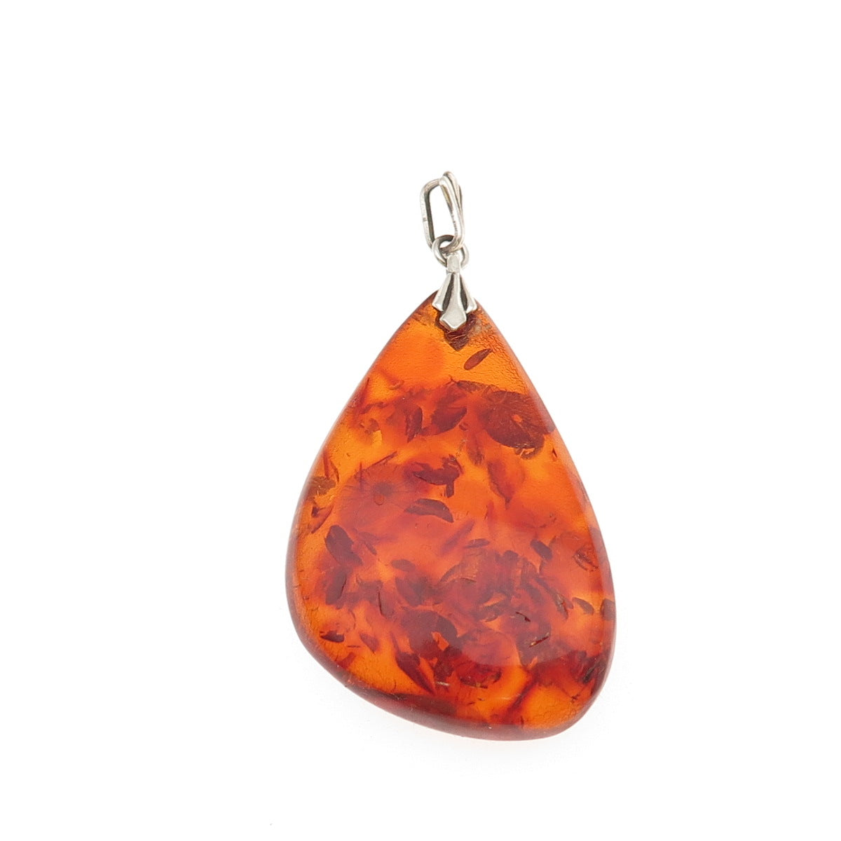 835 Silver Vintage Real Amber Modernist Teardrop Pendant