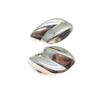 925 Sterling Silver Vintage Mexico Modernist Petal Clip On Earrings