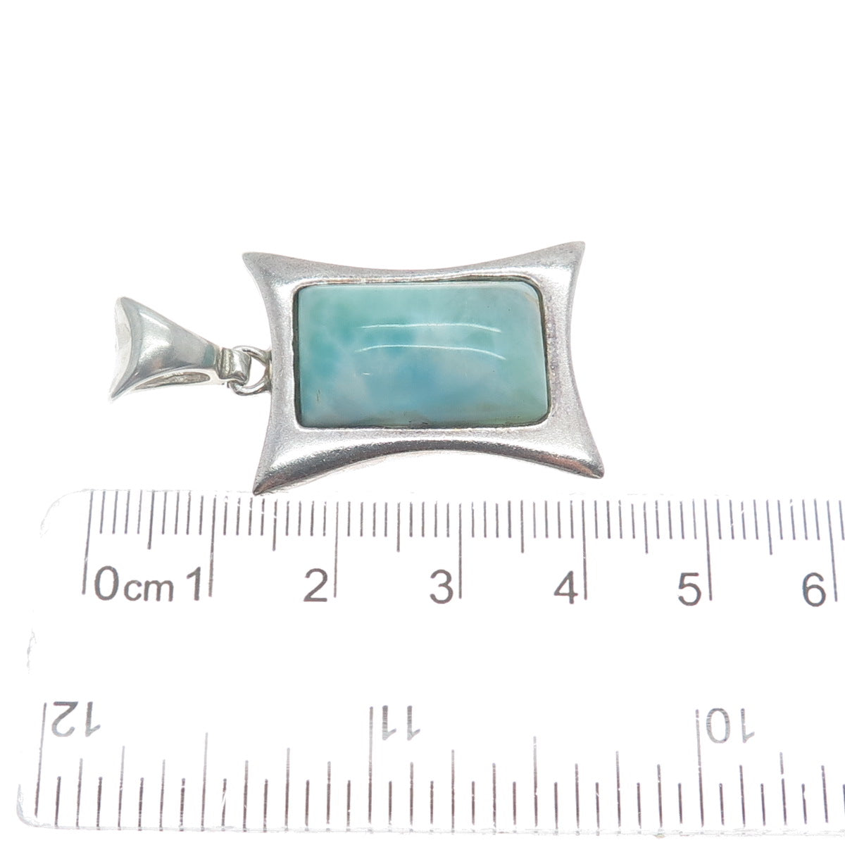 925 Sterling Silver Vintage Real Larimar Gemstone Modernist Pendant