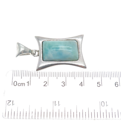 925 Sterling Silver Vintage Real Larimar Gemstone Modernist Pendant
