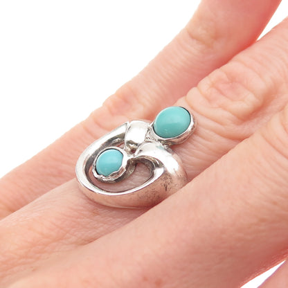 925 Sterling Silver Vintage Real Turquoise Modernist Oxidized Ring Size 5