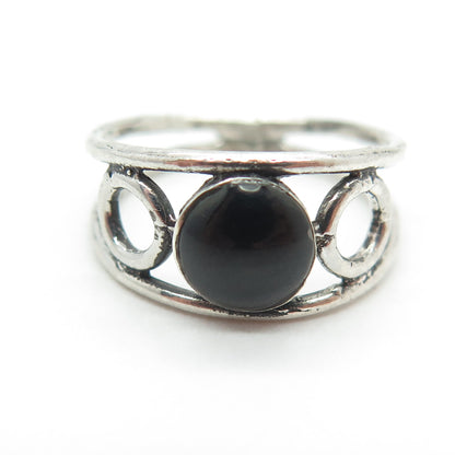 925 Sterling Silver Vintage Black Enamel Modernist Ring Size 5.75