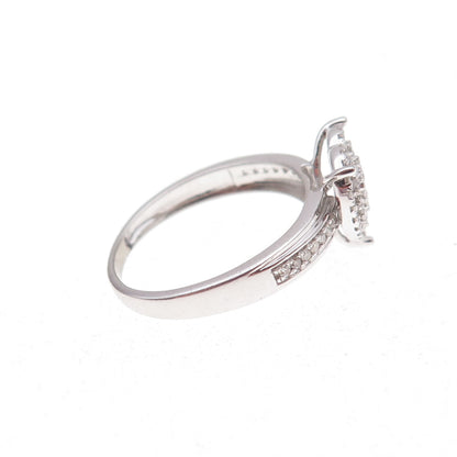 925 Sterling Silver Real Round-Cut Diamond Heart Ring Size 7