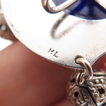 HELEN LONG Old Pawn 925 Sterling Silver Vintage Blue Glass Screw Back Earrings