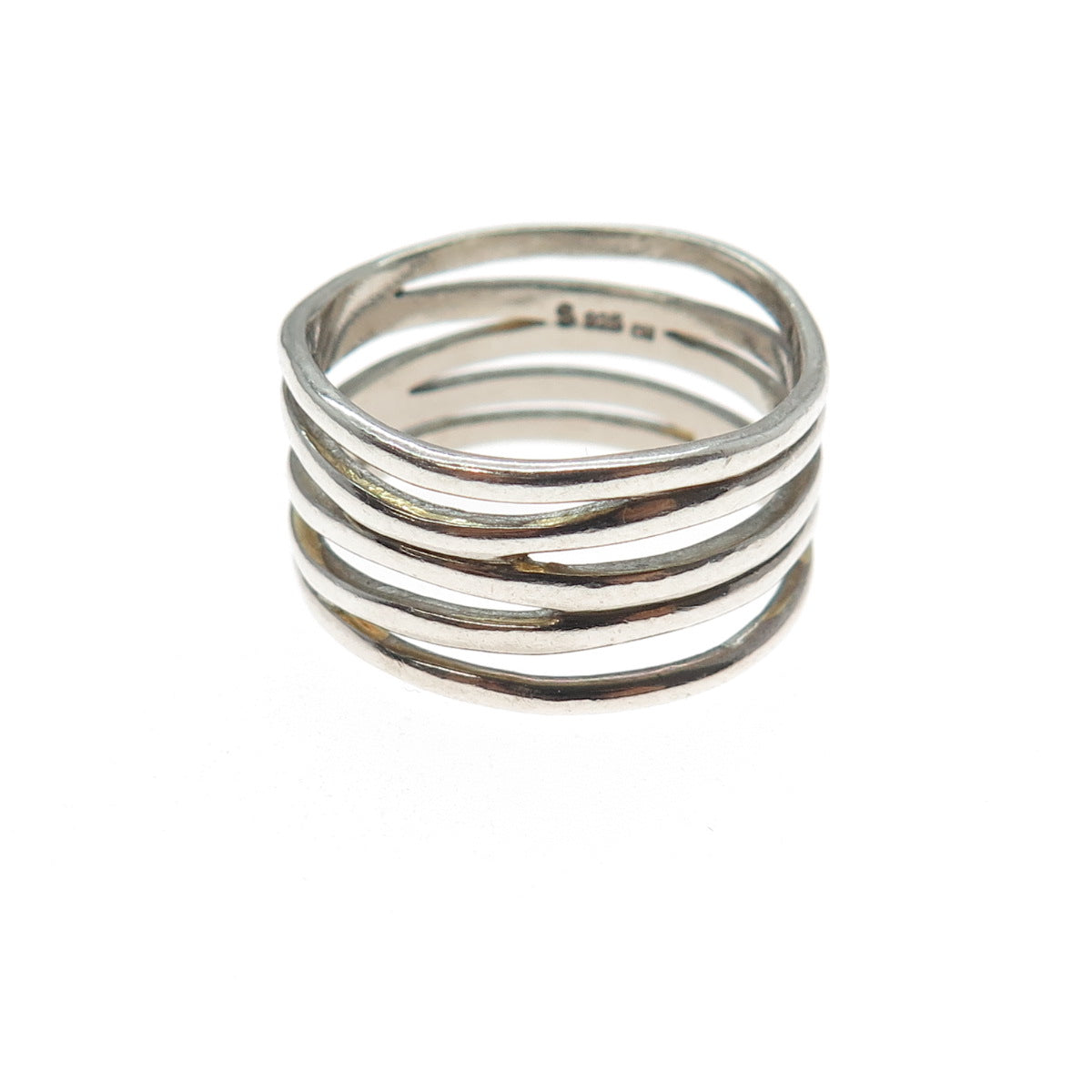925 Sterling Silver Vintage Modernist 5-Row Ring Size 7.75