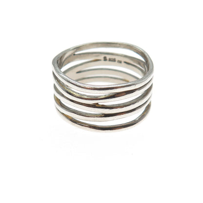925 Sterling Silver Vintage Modernist 5-Row Ring Size 7.75