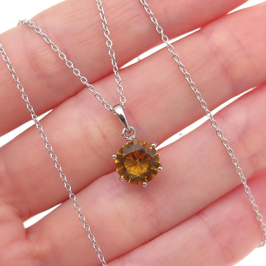 925 Sterling Silver Real Round-Cut Citrine Cable Chain Necklace 18"
