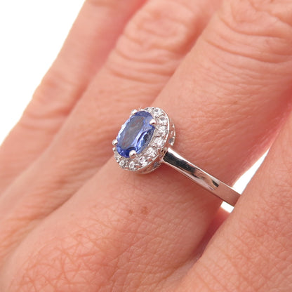 Chuck Clemency 925 Sterling Silver Real Tanzanite & White Topaz Ring Size 8