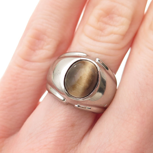 VARGAS 925 Sterling Silver Antique Art Deco Real Tiger Eye Ring Size 6