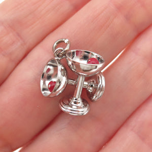 925 Sterling Silver Vintage Enamel Champagne Glasses 3D Mini Charm Pendant