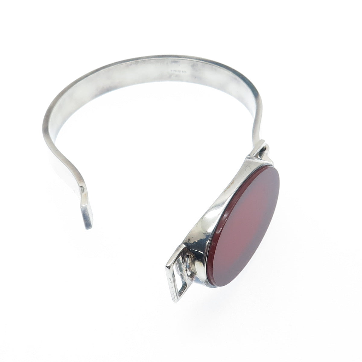 JOACHIM S’PALIU Sterling Silver Vintage Spain Carnelian Bangle Bracelet 7.75"
