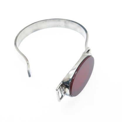 JOACHIM S’PALIU Sterling Silver Vintage Spain Carnelian Bangle Bracelet 7.75"
