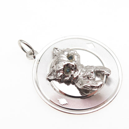 925 Sterling Silver Vintage Blue Rhinestone Kitty Cat Charm Pendant