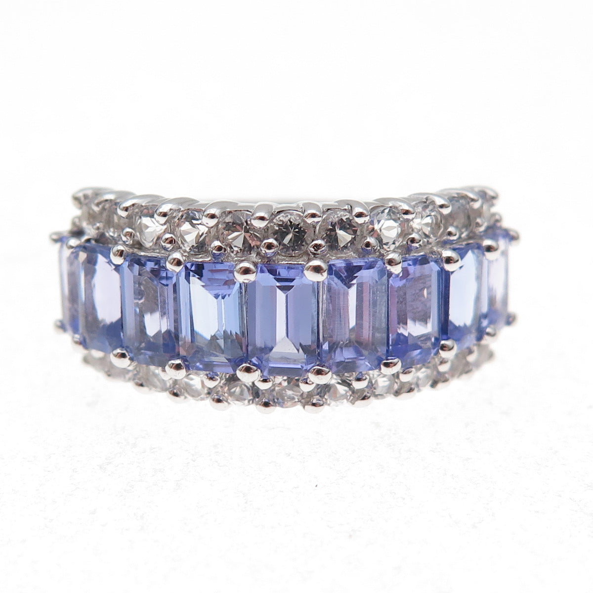 925 Sterling Silver Real Tanzanite & White Topaz Ring Size 8