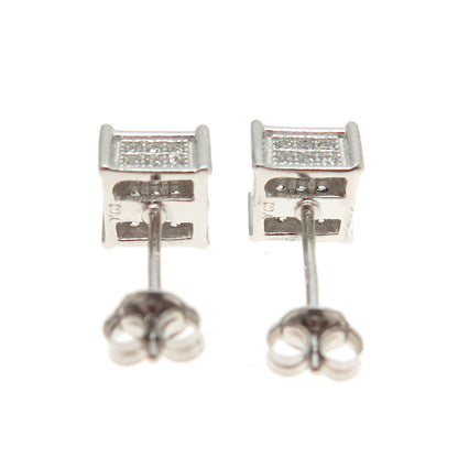 925 Sterling Silver Pave C Z Square Stud Earrings