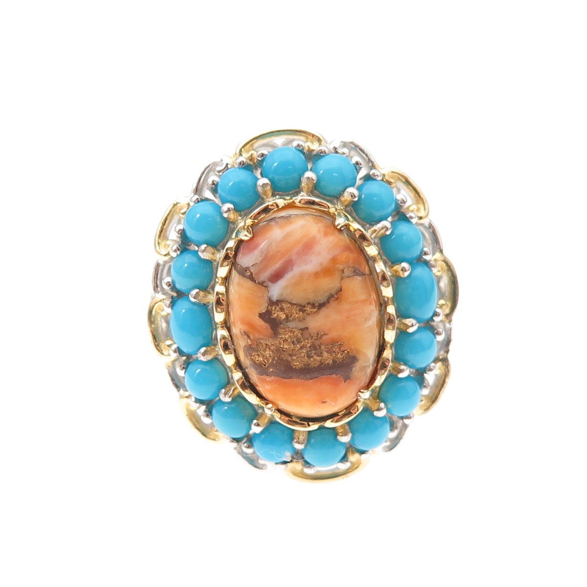 Michael Valitutti Gems En Vogue Sterling Turquoise & Spiny Oyster Ring Size 8.25