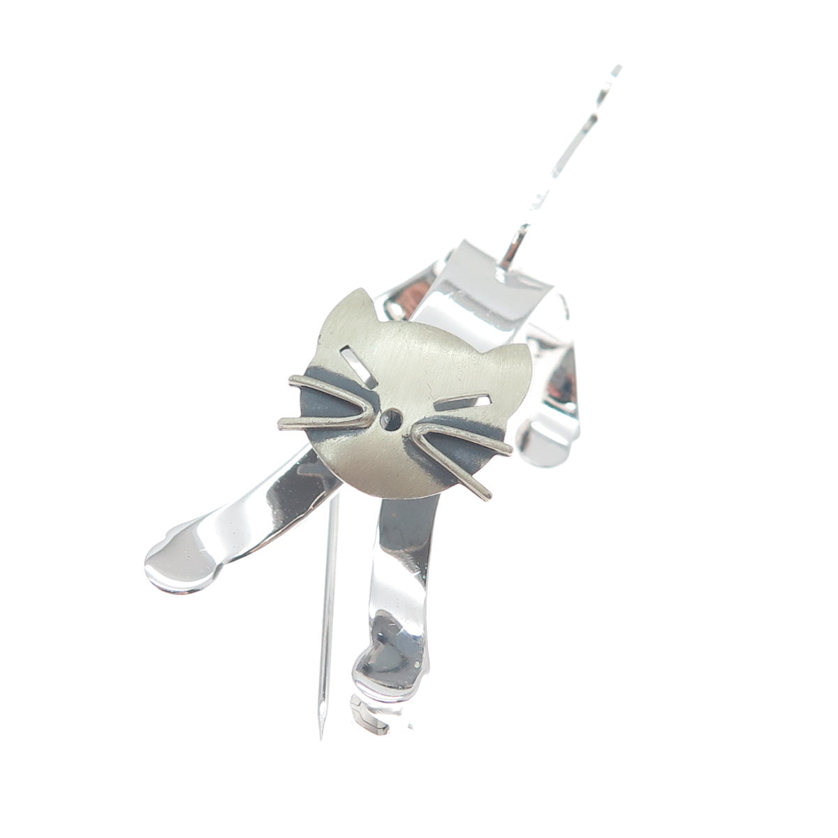 BEAU 925 Sterling Silver Vintage Modernist Cat Pin Brooch