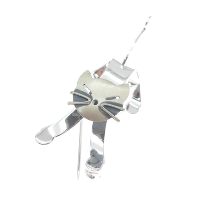 BEAU 925 Sterling Silver Vintage Modernist Cat Pin Brooch