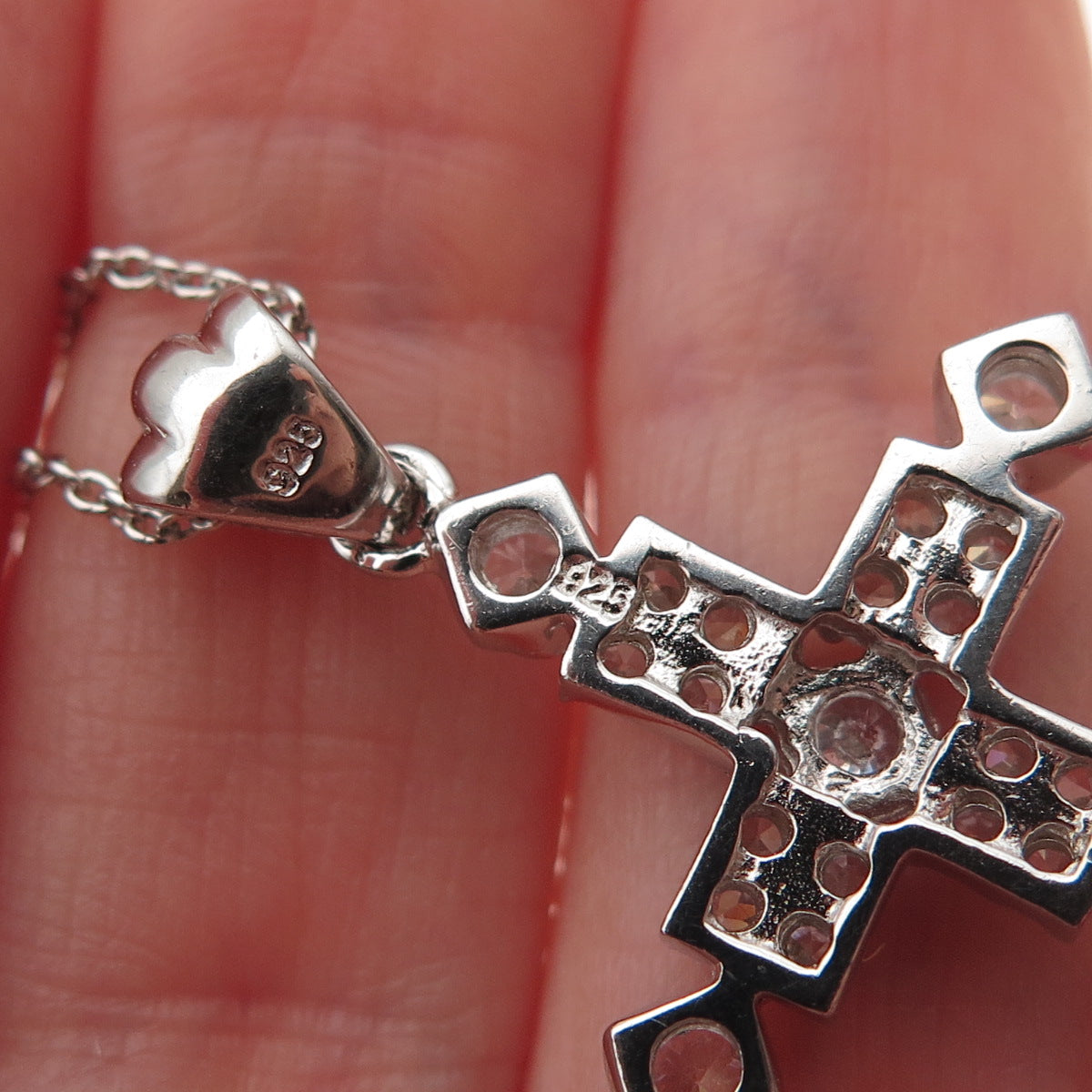 925 Sterling Silver Round-Cut C Z Cross Cable Chain Necklace 18"