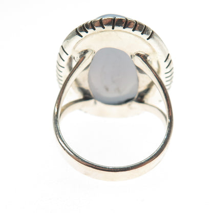 925 Sterling Silver Vintage Southwestern Real Blue Chalcedony Ring Size 7.5
