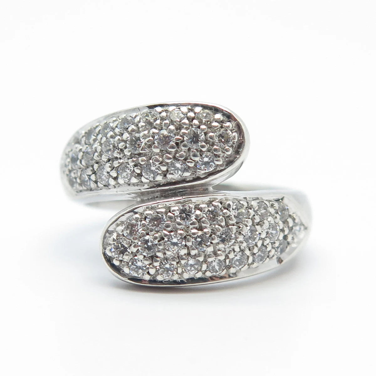 925 Sterling Silver C Z Wide Bypass Ring Size 5