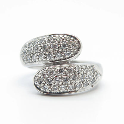 925 Sterling Silver C Z Wide Bypass Ring Size 5