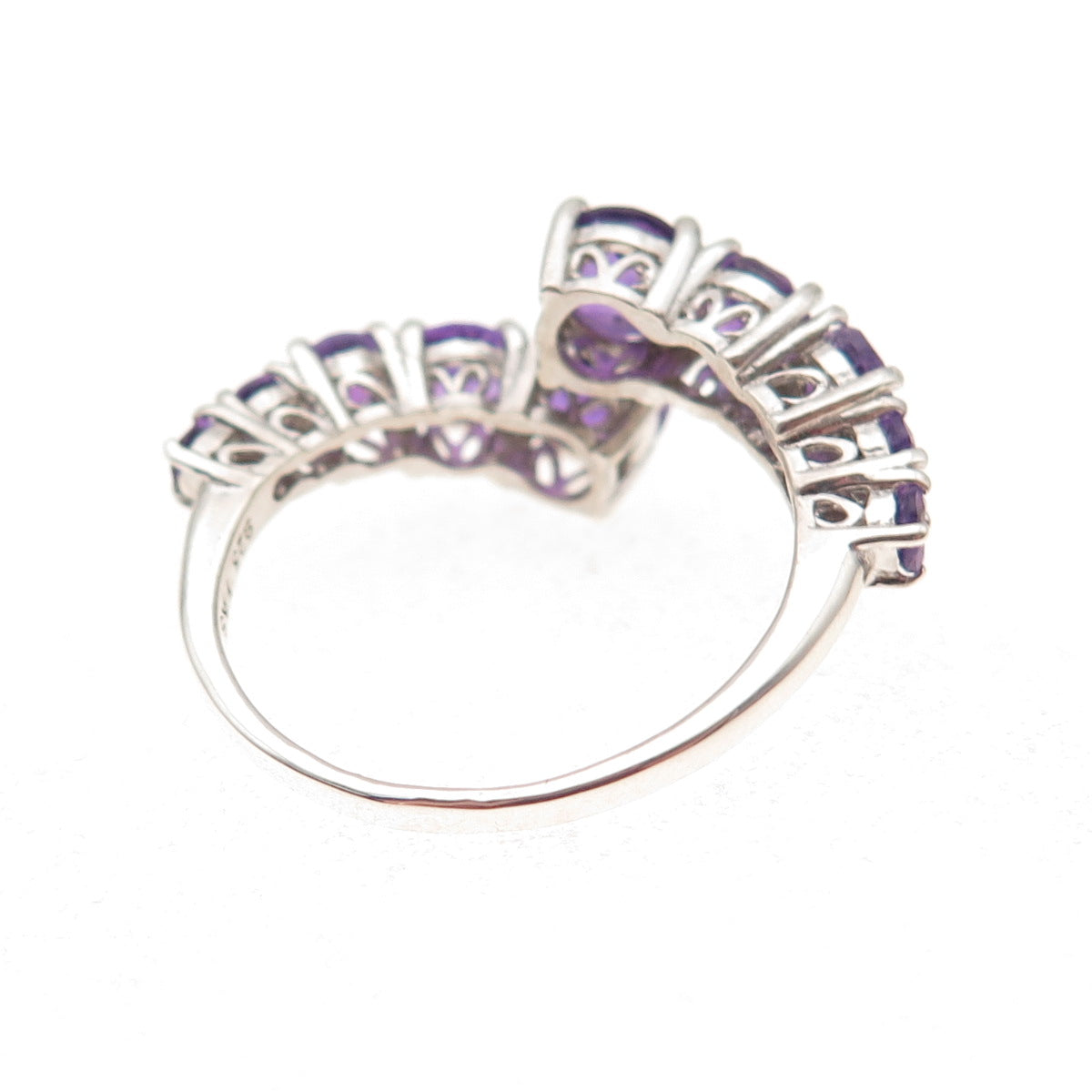 925 Sterling Silver Vintage Real Amethyst Adjustable Bypass Ring Size 9