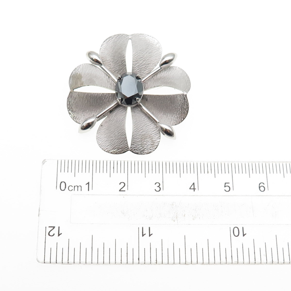 CARL ART 925 Sterling Silver Antique Art Deco Real Hematite Flower Pin Brooch