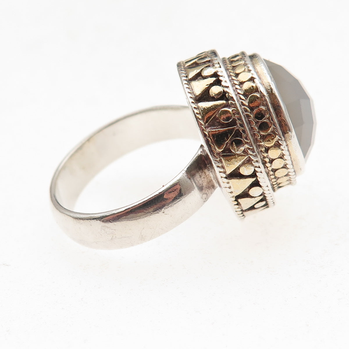 Anna Beck 925 Sterling Silver 2-Tone Vintage Real Moonstone Ring Size 6.75