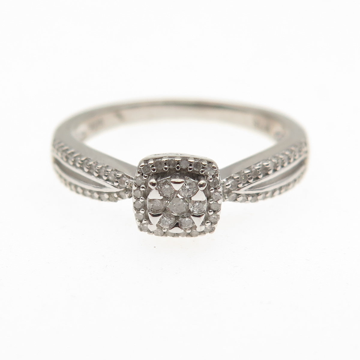 Sun 925 Sterling Silver Real Round-Cut Diamond Engagement Ring Size 7