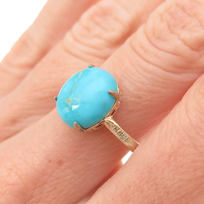 925 Sterling Silver Gold Plated Real Turquoise & White Topaz Ring Size 8