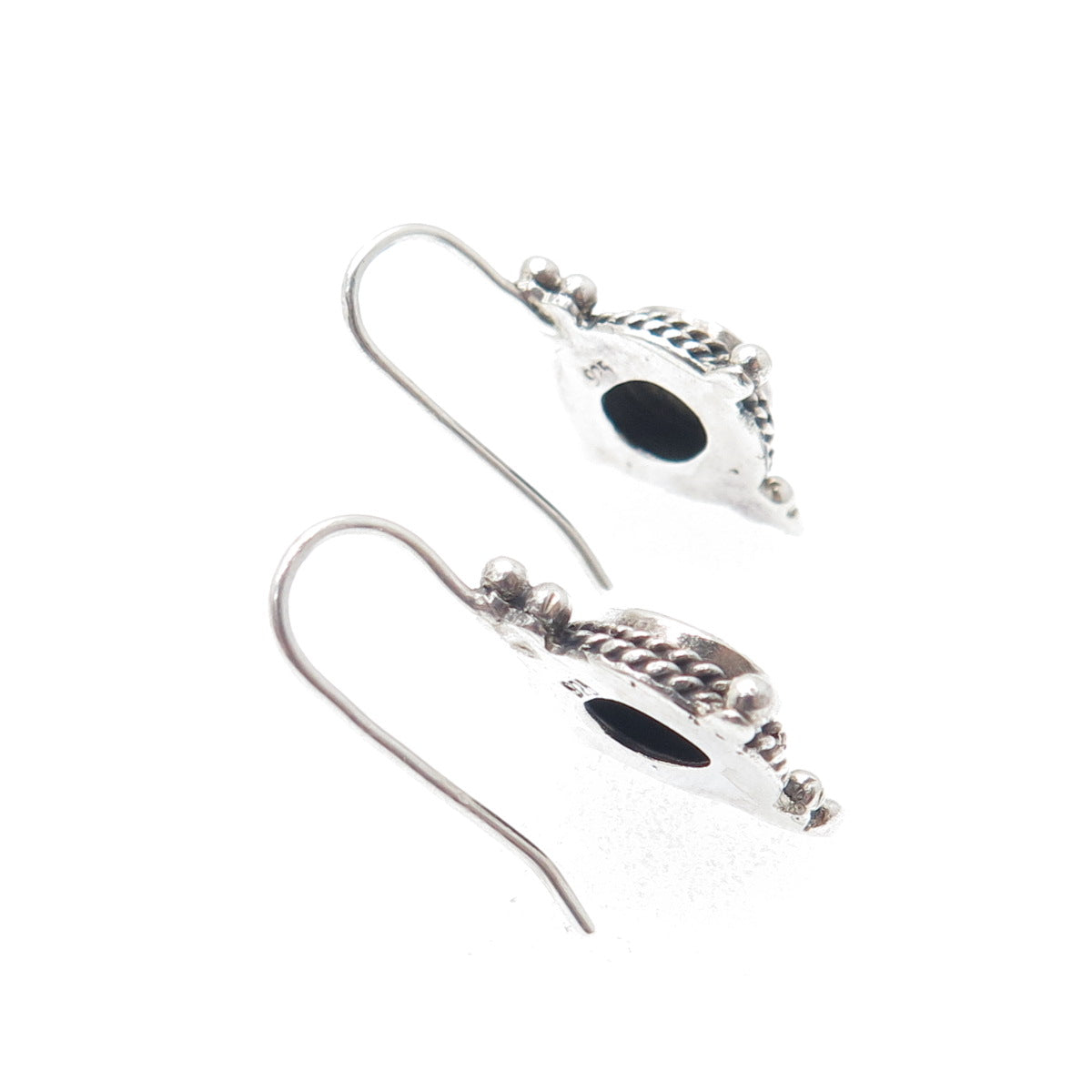 925 Sterling Silver Vintage Real Black Onyx Beaded Oxidized Earrings