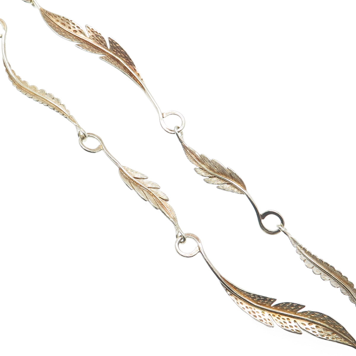 Old Pawn 925 Sterling Gold Plated Vintage Southwestern Feather Necklace 24"