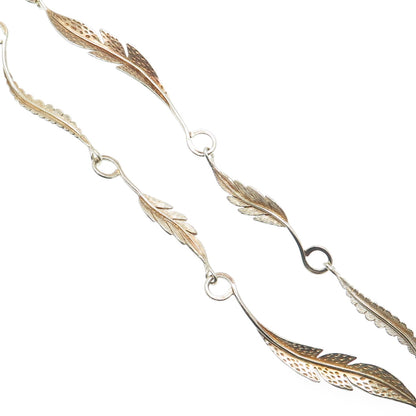 Old Pawn 925 Sterling Gold Plated Vintage Southwestern Feather Necklace 24"