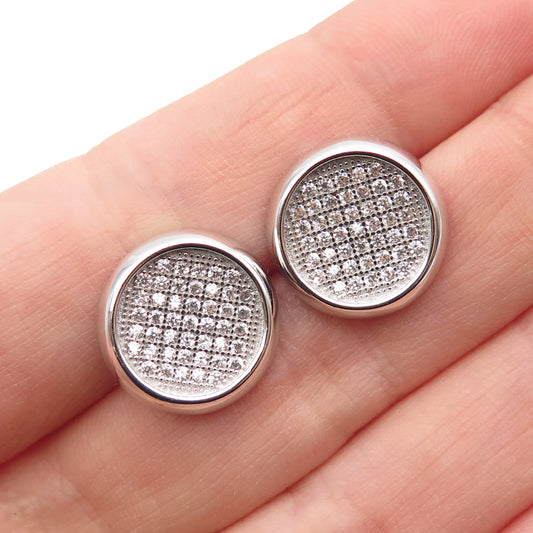 925 Sterling Silver Round-Cut C Z Disc Stud Earrings