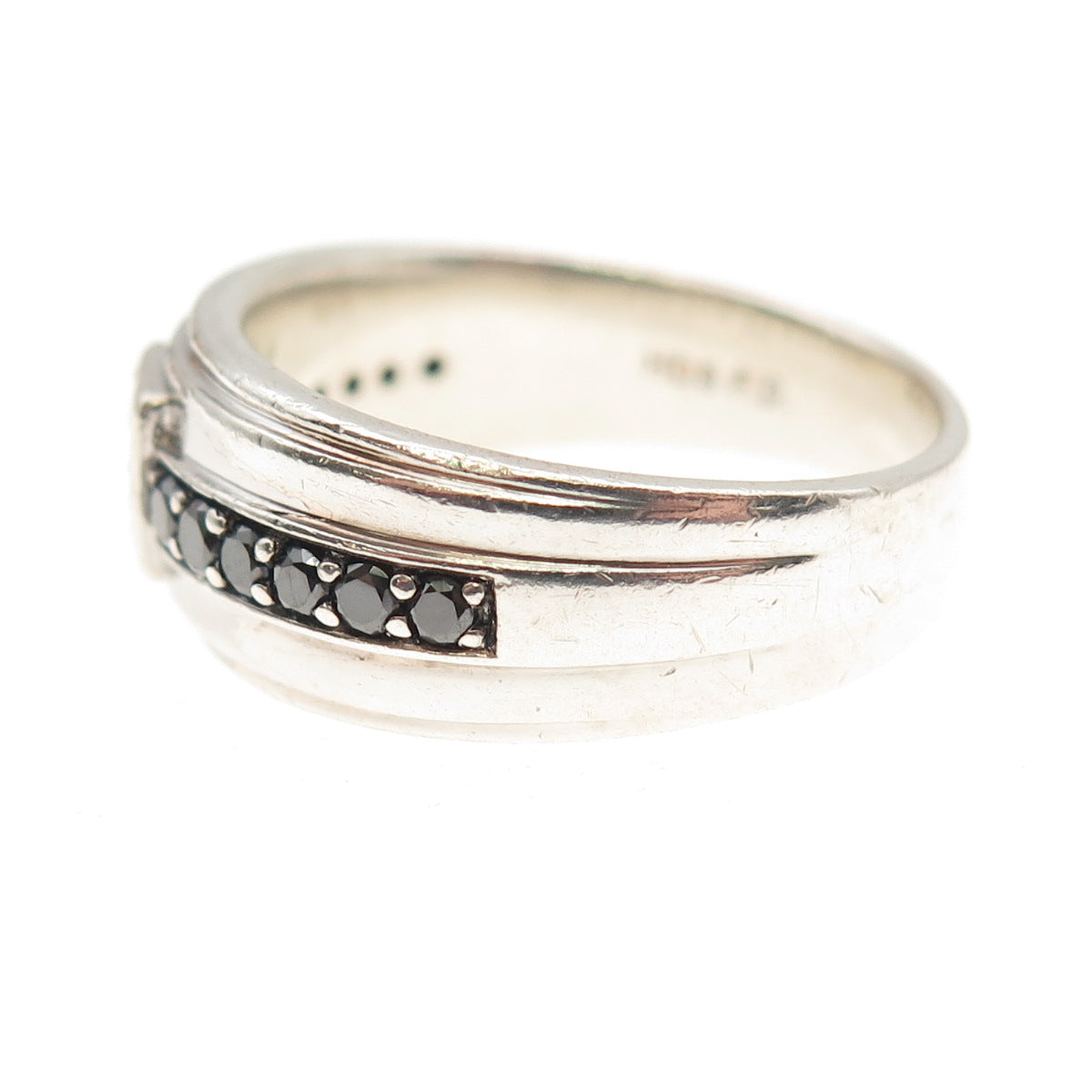 FD Felicia Design 925 Sterling Silver Real Black & White Diamond Ring Size 9.75