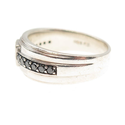 FD Felicia Design 925 Sterling Silver Real Black & White Diamond Ring Size 9.75
