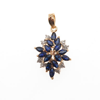 Ross Simons 925 Sterling Gold Plated Real Diamond & Lab-Created Sapphire Pendant
