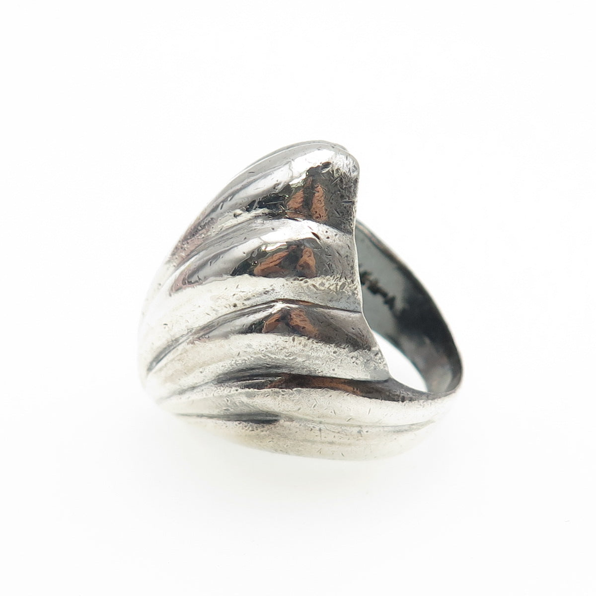 925 Sterling Silver Vintage Modernist Seashell Oxidized Ring Size 8