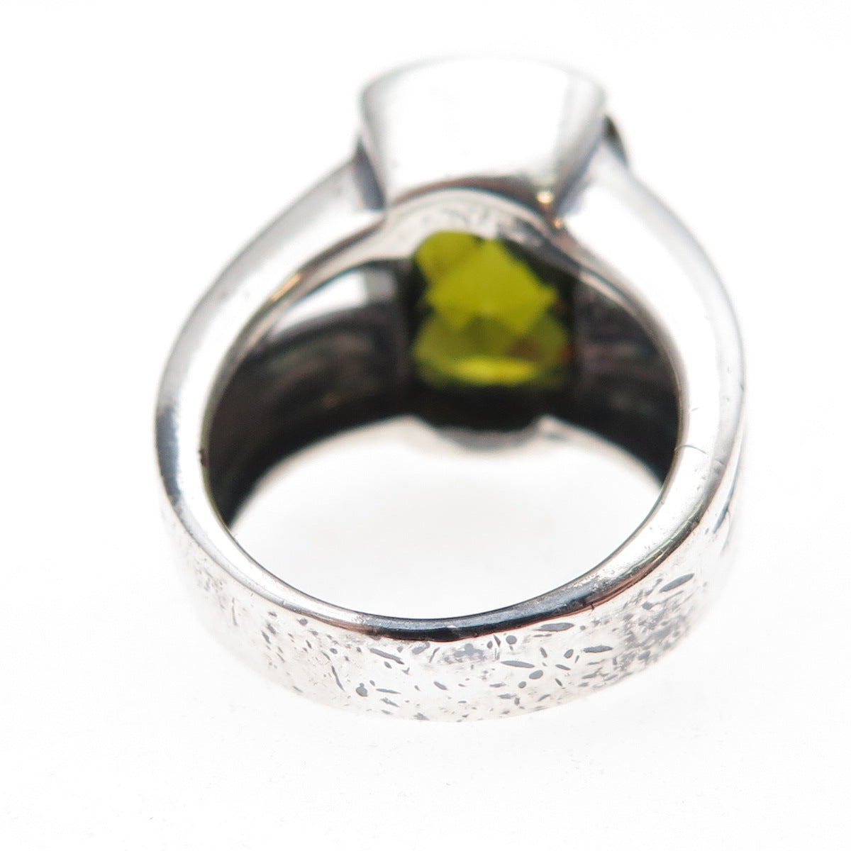 925 Sterling Silver Cushion-Cut Green C Z Modernist Oxidized Ring Size 6