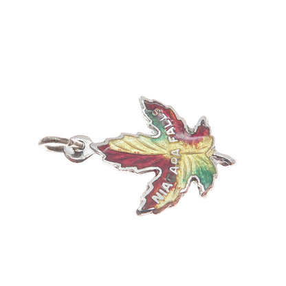 BMCO 925 Sterling Silver Antique "Niagara Falls" Enamel Maple Leaf Charm Pendant