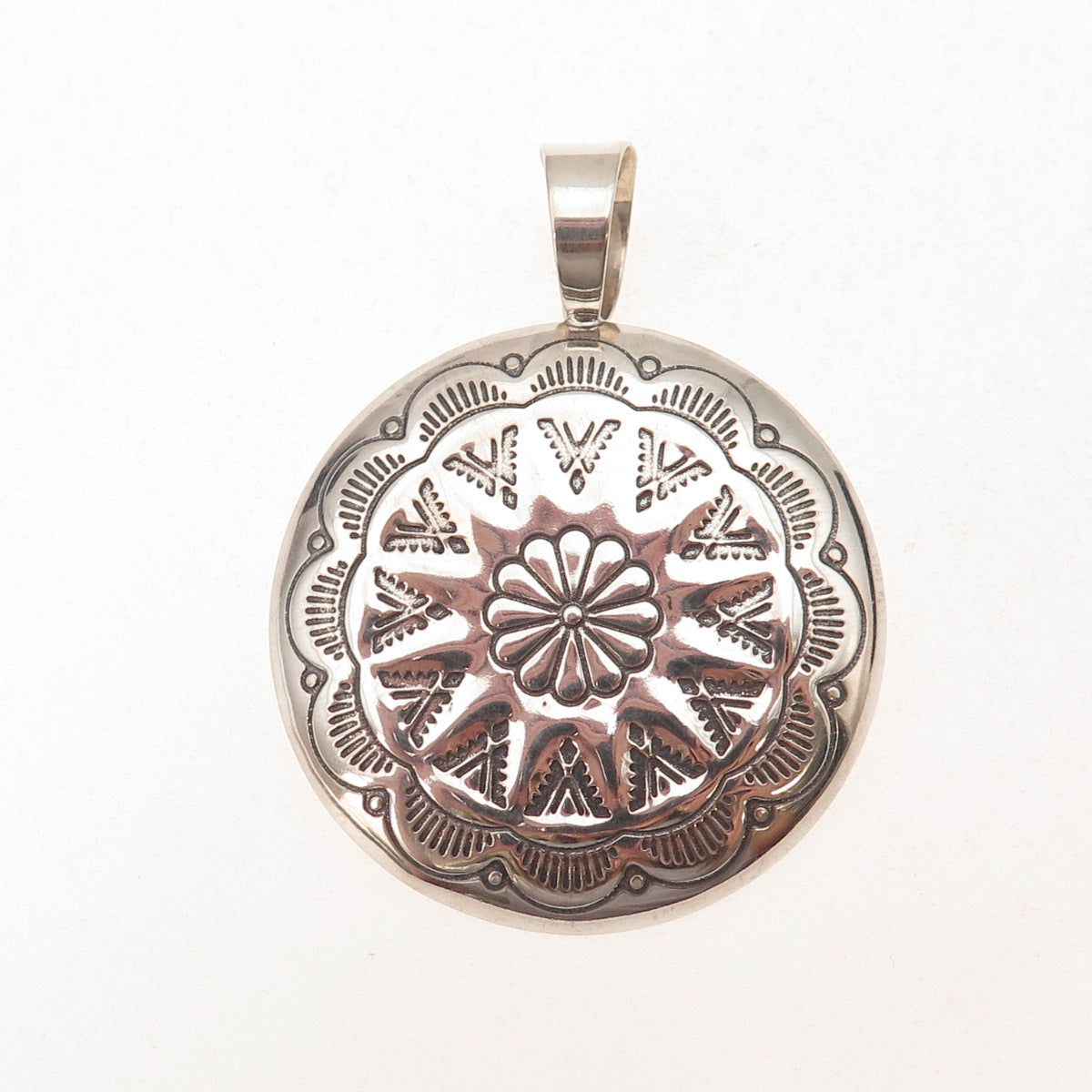 Quoc Turquoise Old Pawn 925 Sterling Silver Vintage Southwestern Concho Pendant