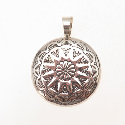 Quoc Turquoise Old Pawn 925 Sterling Silver Vintage Southwestern Concho Pendant