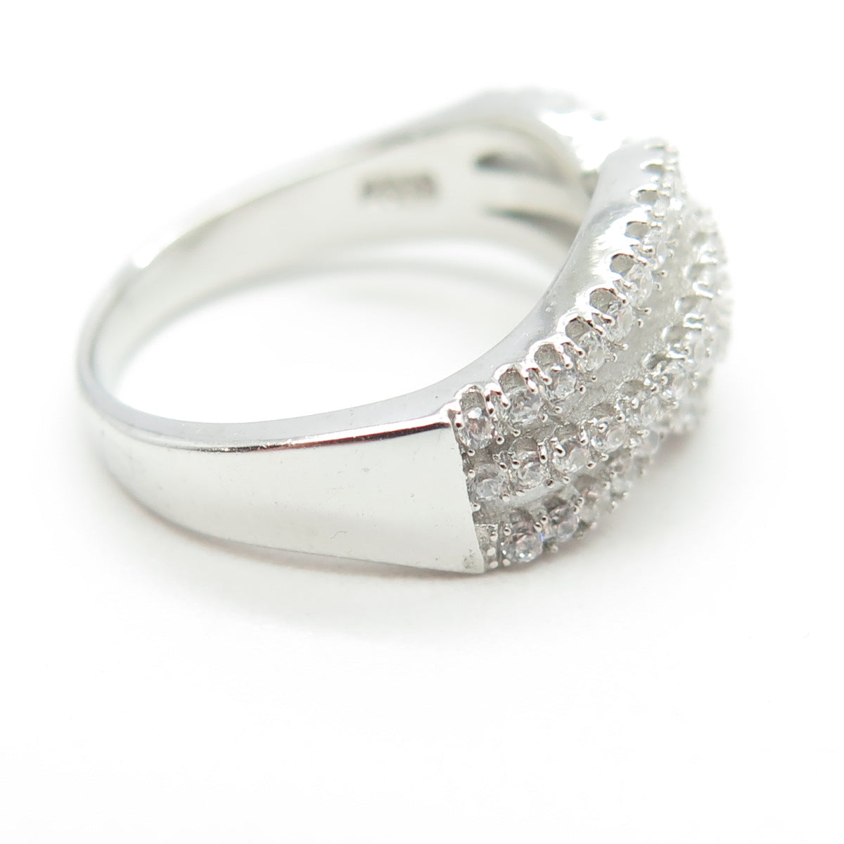 925 Sterling Silver Pave C Z Wavy Ring Size 6.25