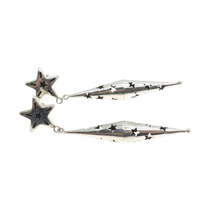 925 Sterling Silver Vintage Modernist Shadow Box Star Dangle Earrings