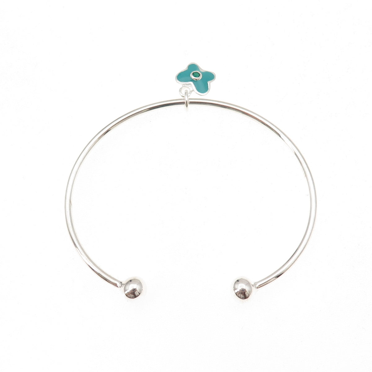 925 Sterling Silver Enamel Green Crystal Butterfly Adjustable Bracelet 5.75"