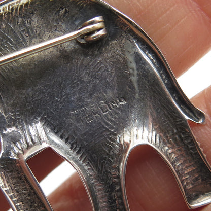 925 Sterling Silver Vintage Elephant Oxidized Pin Brooch