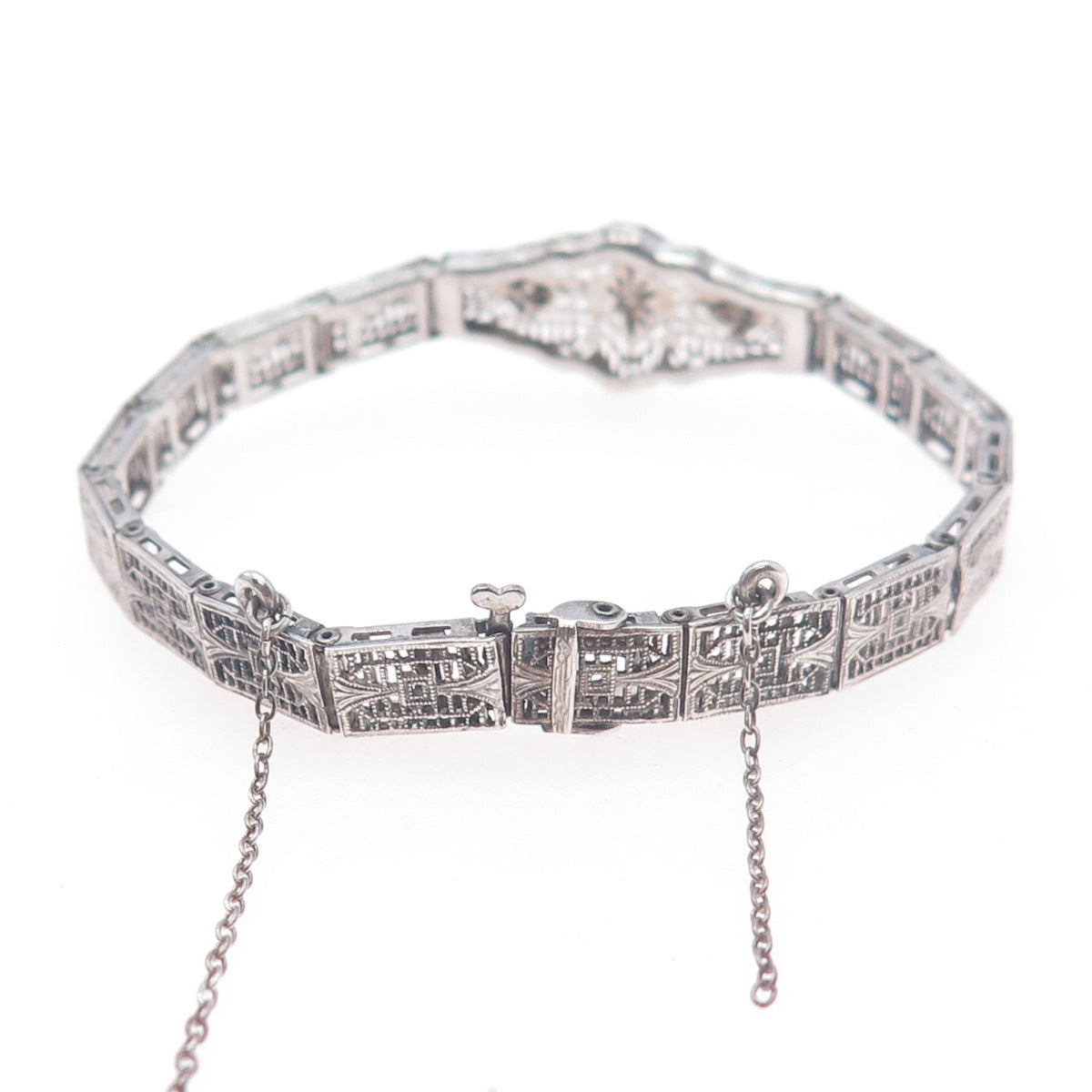 925 Sterling Antique Art Deco Real Diamond Bracelet 6.25" (repair safety chain)