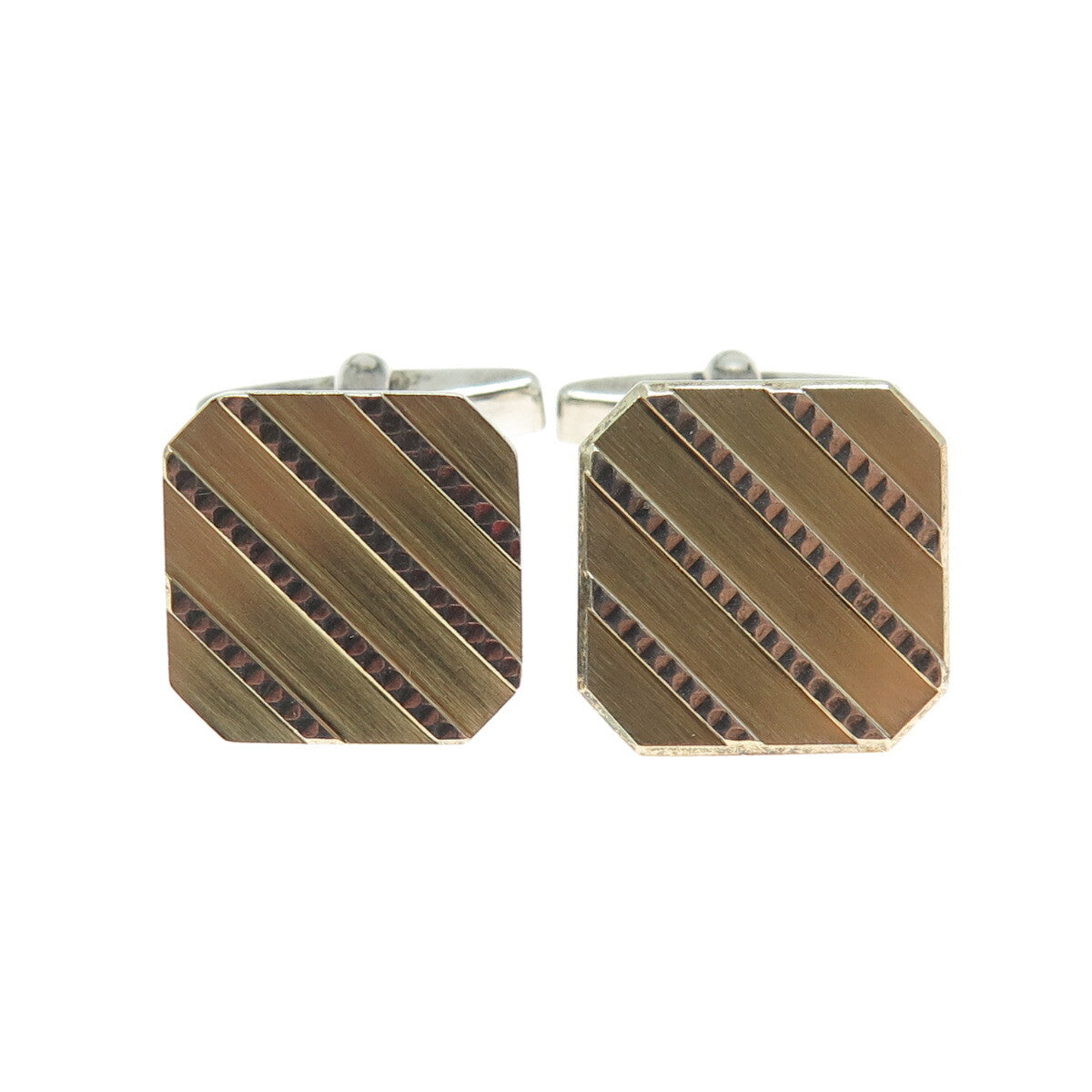 925 Sterling Silver 2-Tone Vintage Germany Ribbed Cufflinks