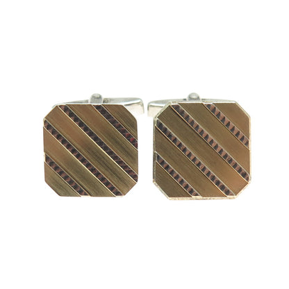 925 Sterling Silver 2-Tone Vintage Germany Ribbed Cufflinks